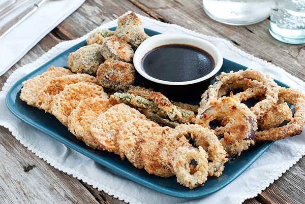 Gluten Free Baked Tempura Vegetables with Soy Ginger Dipping Sauce