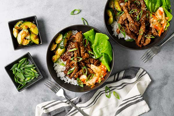 Ponzu Bulgogi Bowls and Cucumber Salad